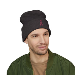 Breast Cancer Awareness Embroidered Beanie – Courage, Strength & Faith Ribbon