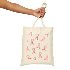 Breast Cancer Awareness Canvas Tote Bag – Courage, Strength & Faith Ribbon