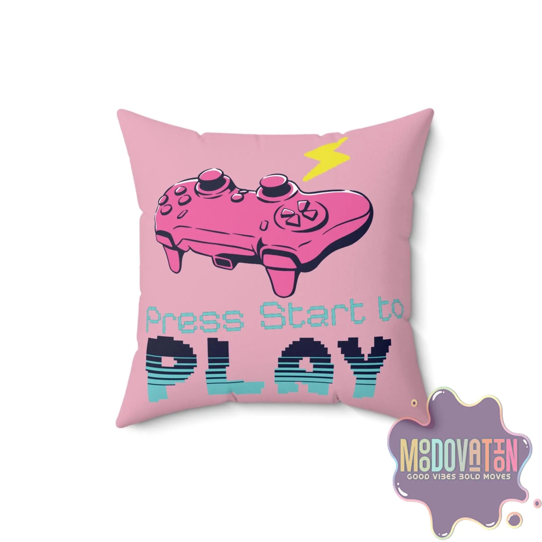 Game Over Spun Polyester Square Pillow - Pink - MOODOVATION