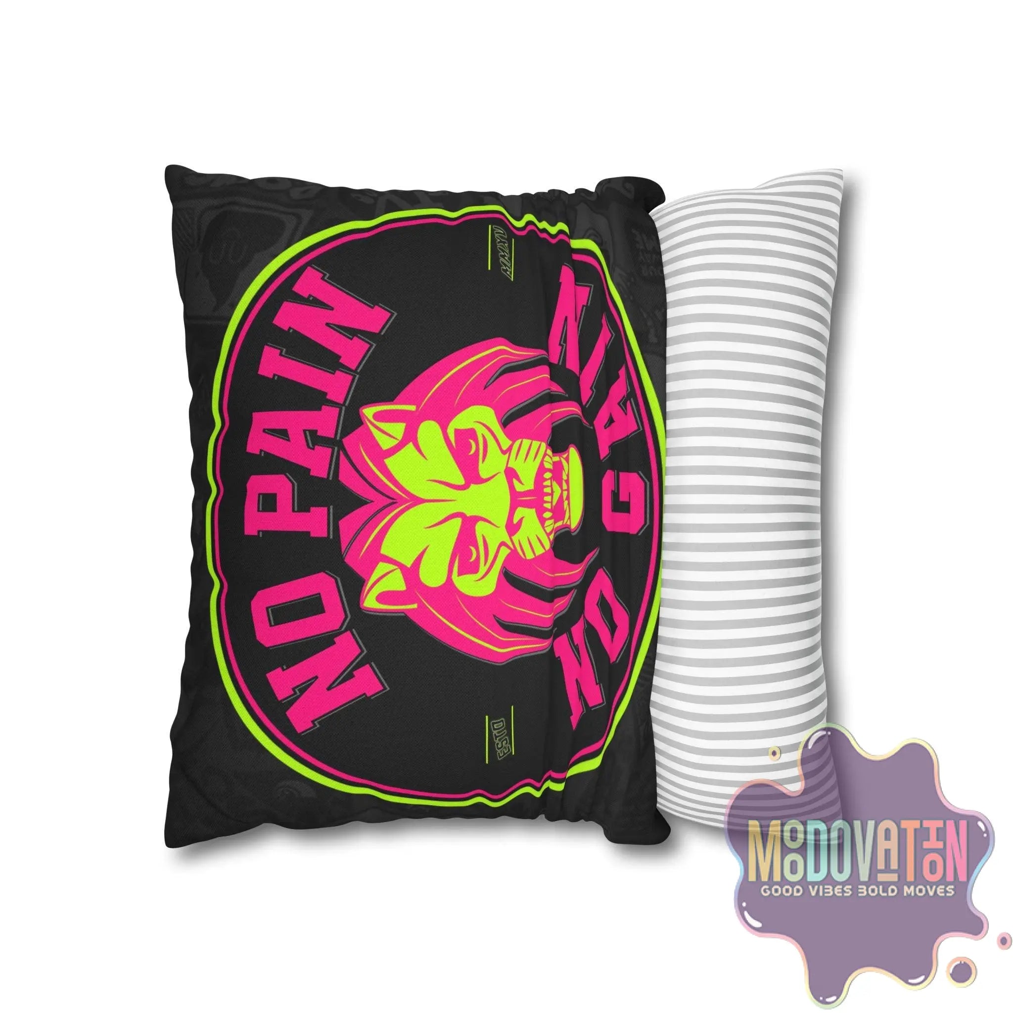 No Pain No Gain Spun Polyester Square Pillowcase - Black - MOODOVATION