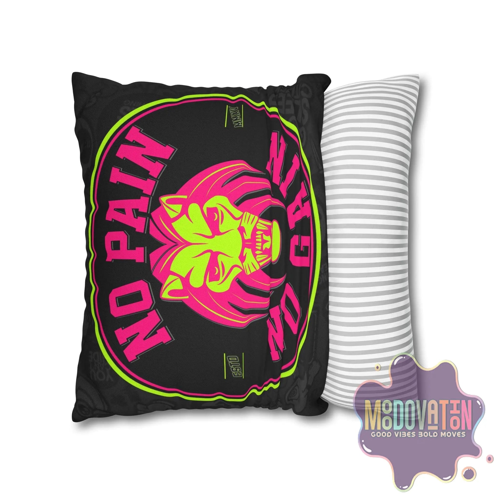 No Pain No Gain Spun Polyester Square Pillowcase - Black - MOODOVATION