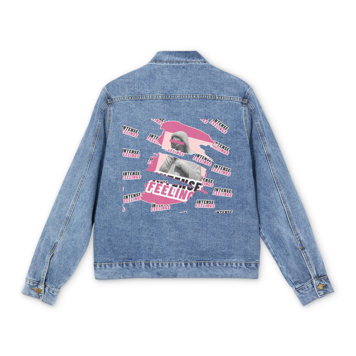Intense Feelings - Men's Black/Rose Pink Print Street Denim Jacket