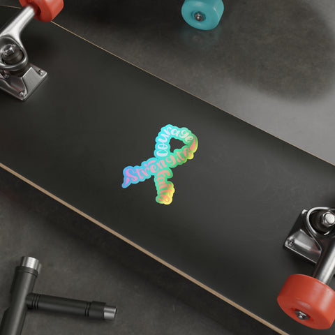 Holographic Breast Cancer Awareness Ribbon Sticker – Courage, Strength & Faith