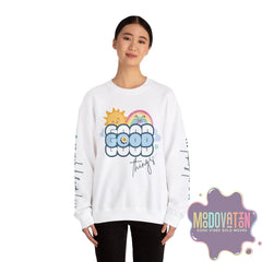 Good Things - Unisex Heavy Blend Crewneck Sweatshirt - Large Graphic Sleeve - MOODOVATION