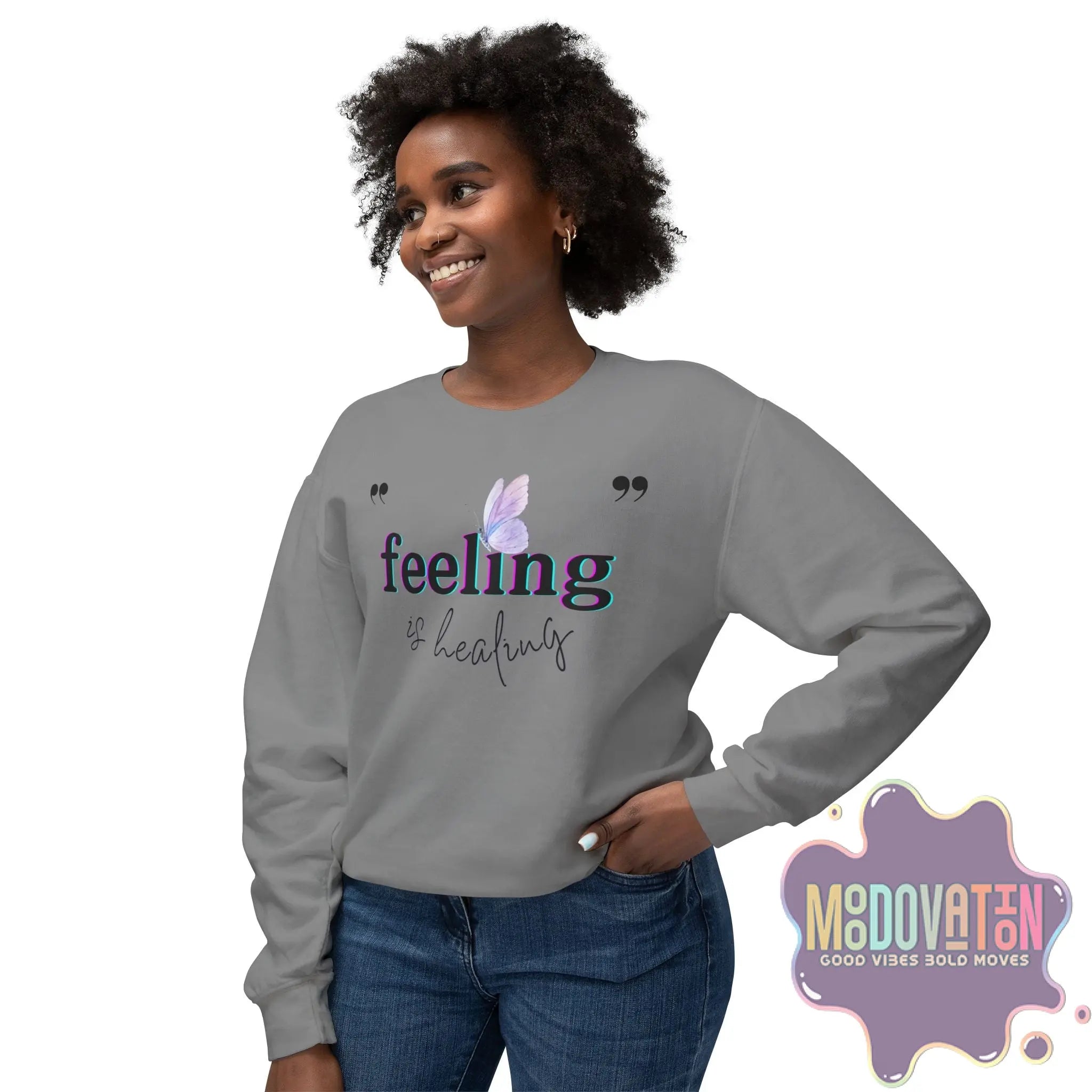 Feeling Is Healing Lightweight Crewneck Sweatshirt - Spring Edition Moodovation