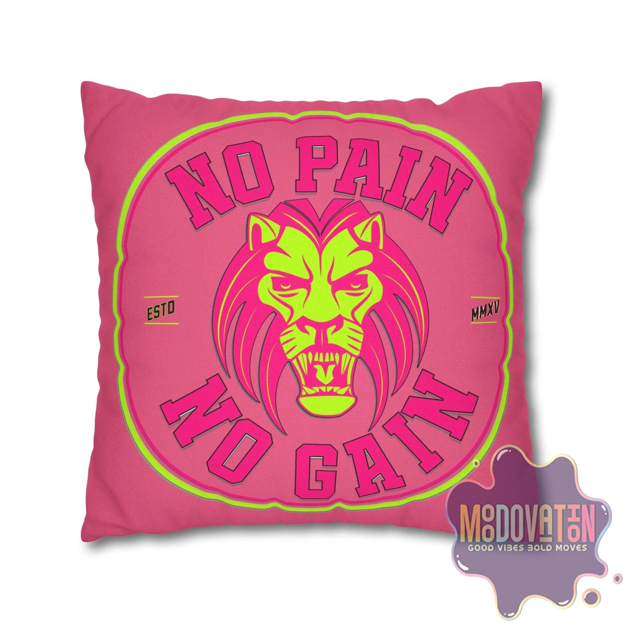 No Pain No Gain Spun Polyester Square Pillowcase - Watermelon Pink - MOODOVATION