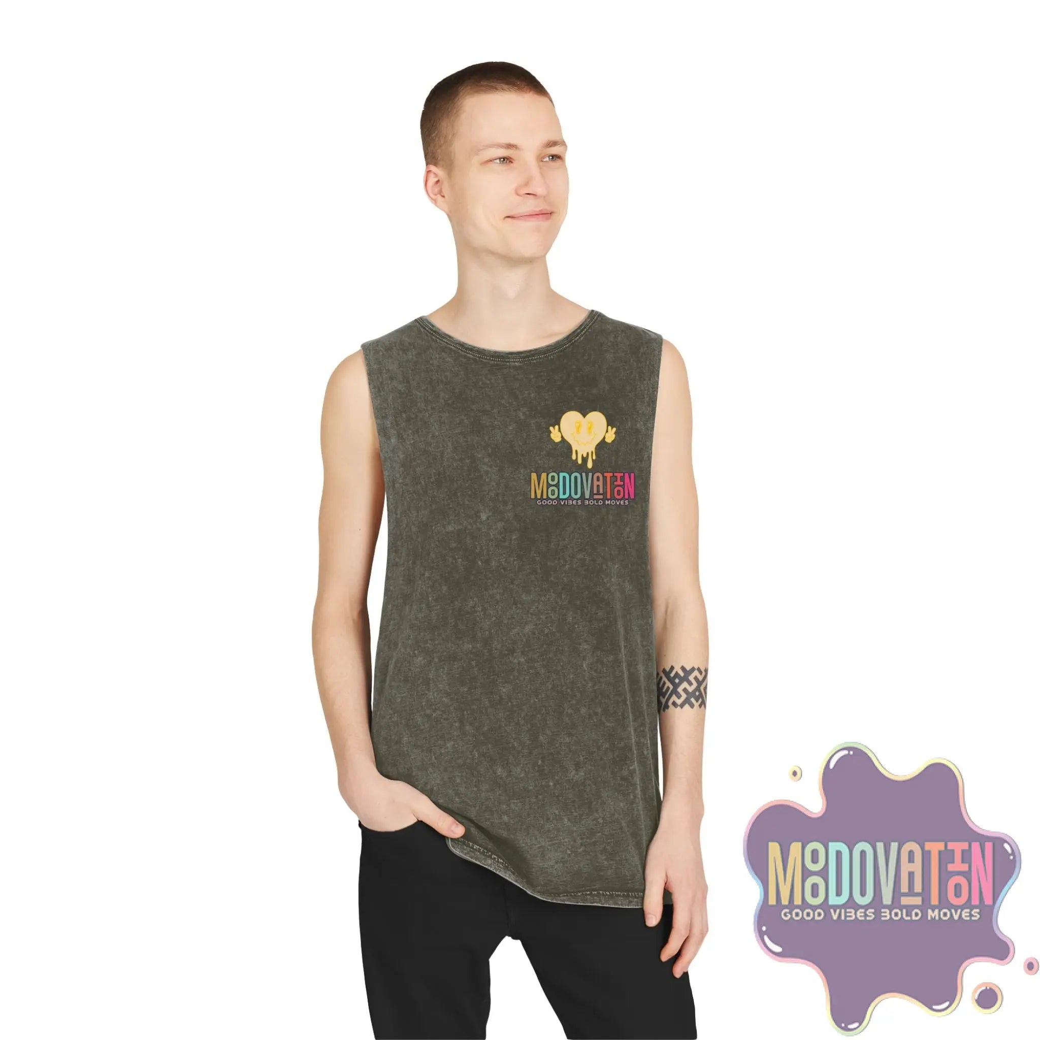 Good Vibes Bold Moves Stonewash Unisex Tank Top – Brand Edition Moodovation