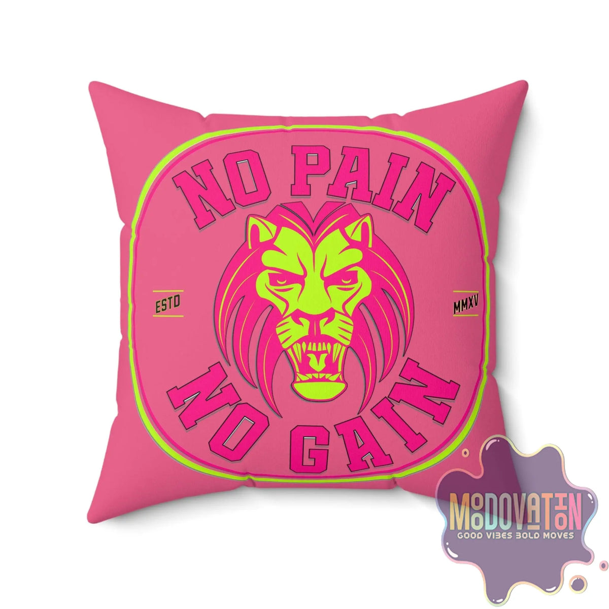 No Pain No Gain Spun Polyester Square Pillow - Watermelon Pink - MOODOVATION