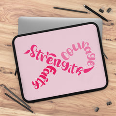 Breast Cancer Awareness Laptop Sleeve – Courage, Strength & Faith
