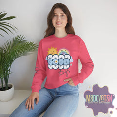 Good Things - Unisex Heavy Blend Crewneck Sweatshirt - Large Graphic Sleeve - MOODOVATION