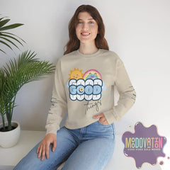 Good Things - Unisex Heavy Blend Crewneck Sweatshirt - Large Graphic Sleeve - MOODOVATION