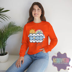 Good Things - Unisex Heavy Blend Crewneck Sweatshirt - Large Graphic Sleeve - MOODOVATION