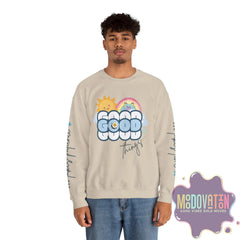 Good Things - Unisex Heavy Blend Crewneck Sweatshirt - Large Graphic Sleeve - MOODOVATION