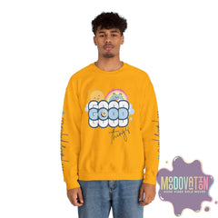 Good Things - Unisex Heavy Blend Crewneck Sweatshirt - Large Graphic Sleeve - MOODOVATION
