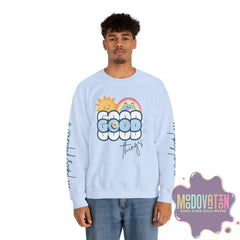 Good Things - Unisex Heavy Blend Crewneck Sweatshirt - Large Graphic Sleeve - MOODOVATION