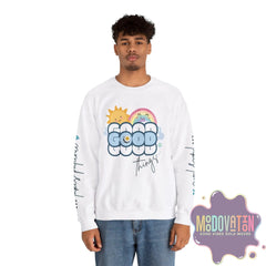 Good Things - Unisex Heavy Blend Crewneck Sweatshirt - Large Graphic Sleeve - MOODOVATION
