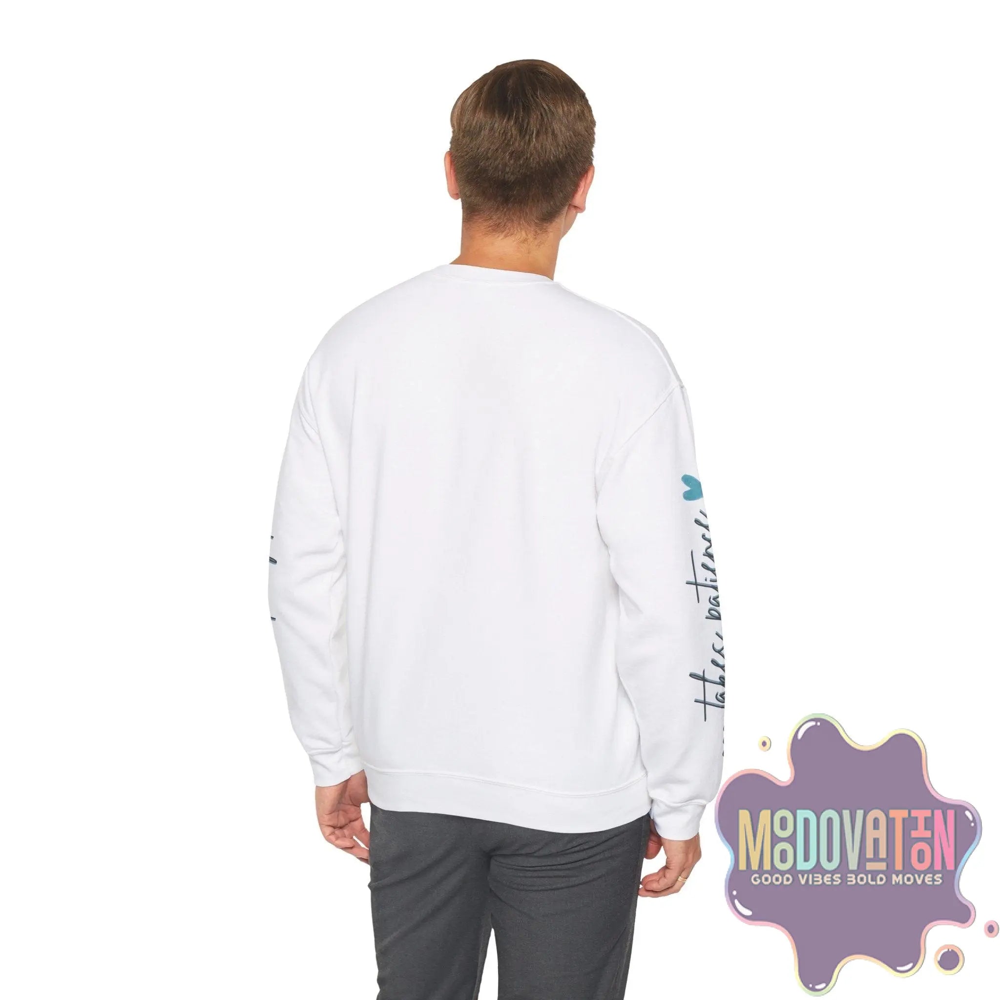 Good Things - Unisex Heavy Blend Crewneck Sweatshirt - Large Graphic Sleeve - MOODOVATION