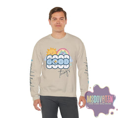 Good Things - Unisex Heavy Blend Crewneck Sweatshirt - Large Graphic Sleeve - MOODOVATION
