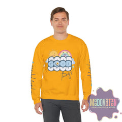 Good Things - Unisex Heavy Blend Crewneck Sweatshirt - Large Graphic Sleeve - MOODOVATION