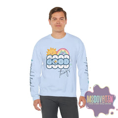 Good Things - Unisex Heavy Blend Crewneck Sweatshirt - Large Graphic Sleeve - MOODOVATION