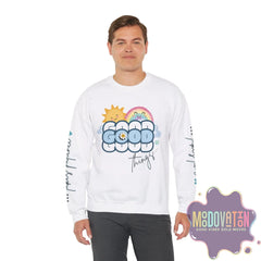Good Things - Unisex Heavy Blend Crewneck Sweatshirt - Large Graphic Sleeve - MOODOVATION