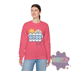 Good Things - Unisex Heavy Blend Crewneck Sweatshirt - Large Graphic Sleeve - MOODOVATION