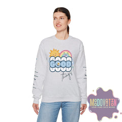 Good Things - Unisex Heavy Blend Crewneck Sweatshirt - Large Graphic Sleeve - MOODOVATION
