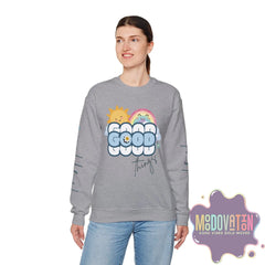 Good Things - Unisex Heavy Blend Crewneck Sweatshirt - Large Graphic Sleeve - MOODOVATION
