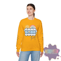 Good Things - Unisex Heavy Blend Crewneck Sweatshirt - Large Graphic Sleeve - MOODOVATION
