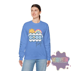 Good Things - Unisex Heavy Blend Crewneck Sweatshirt - Large Graphic Sleeve - MOODOVATION