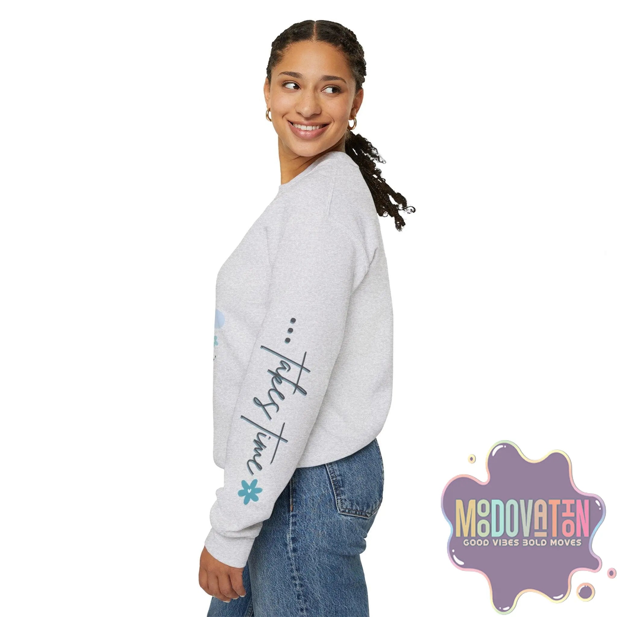 Good Things - Unisex Heavy Blend Crewneck Sweatshirt - Large Graphic Sleeve - MOODOVATION