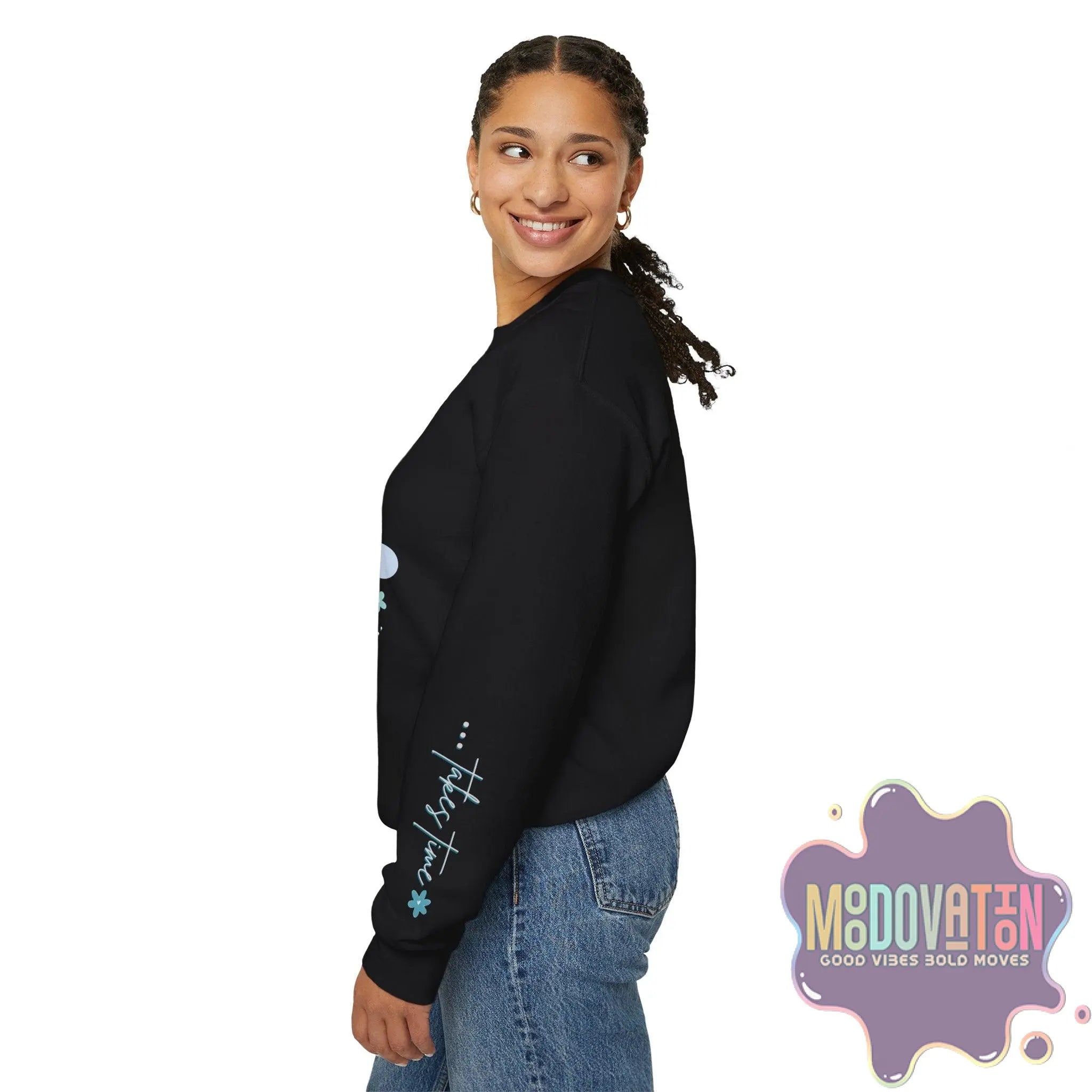 Good Things - Unisex Heavy Blend Crewneck Sweatshirt - Large Graphic Sleeve - MOODOVATION