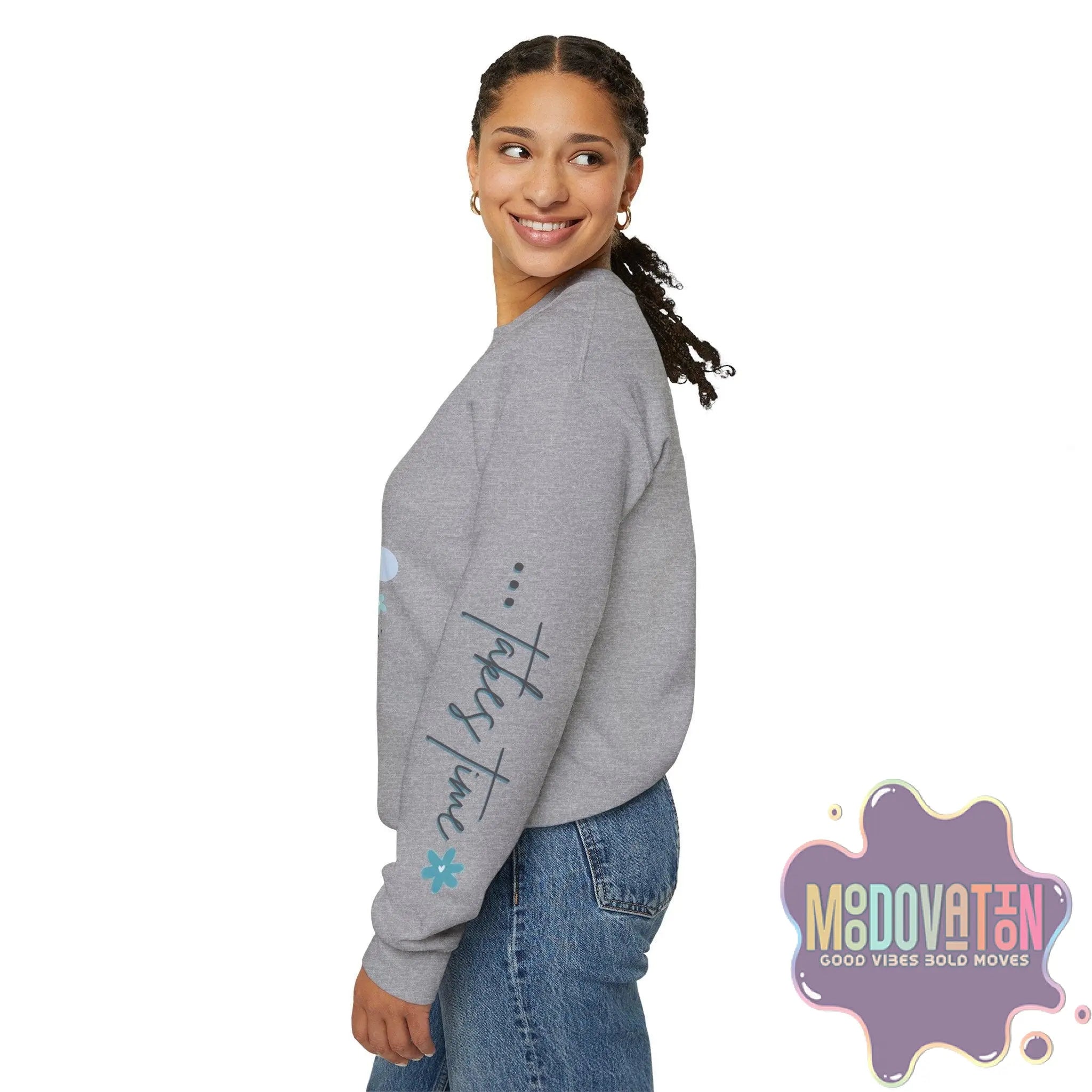 Good Things - Unisex Heavy Blend Crewneck Sweatshirt - Large Graphic Sleeve - MOODOVATION