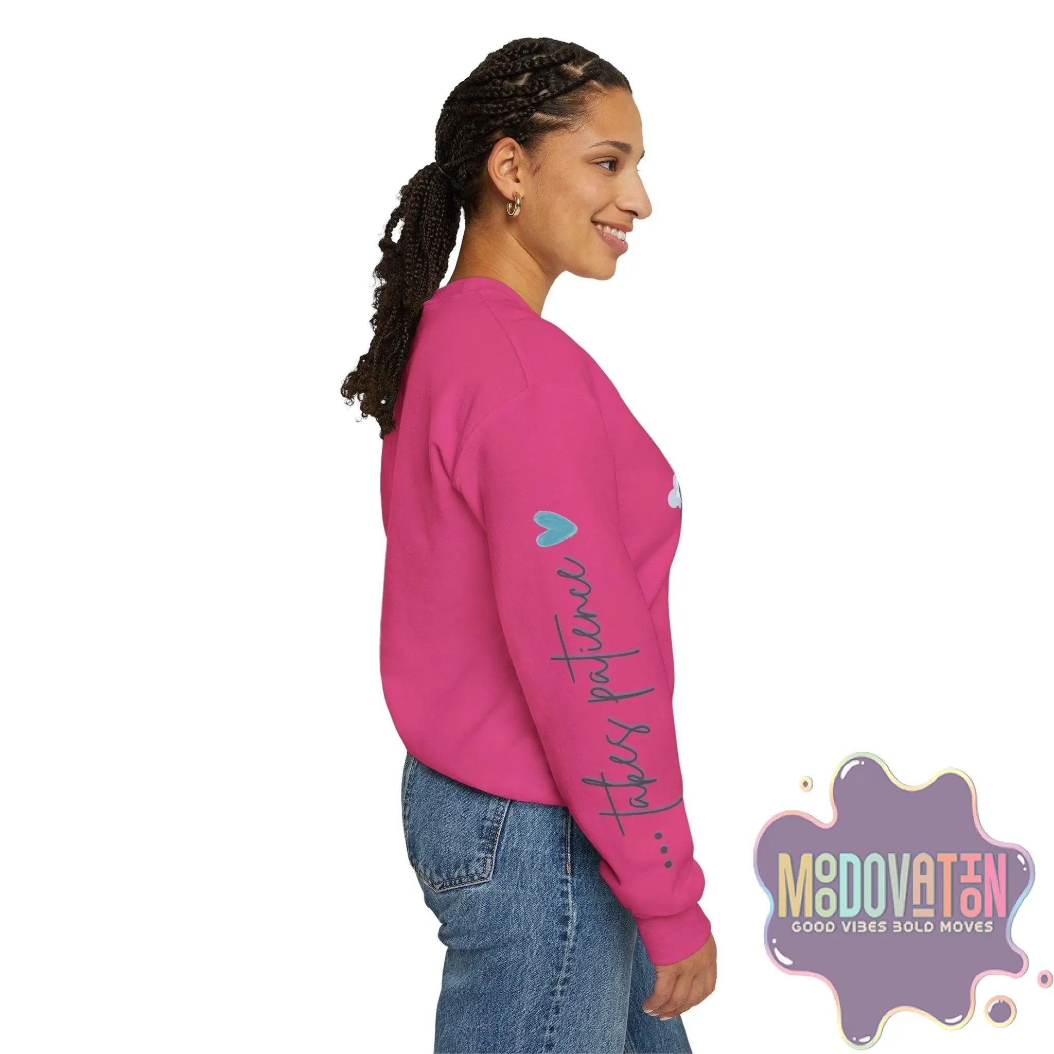 Good Things - Unisex Heavy Blend Crewneck Sweatshirt - Large Graphic Sleeve - MOODOVATION