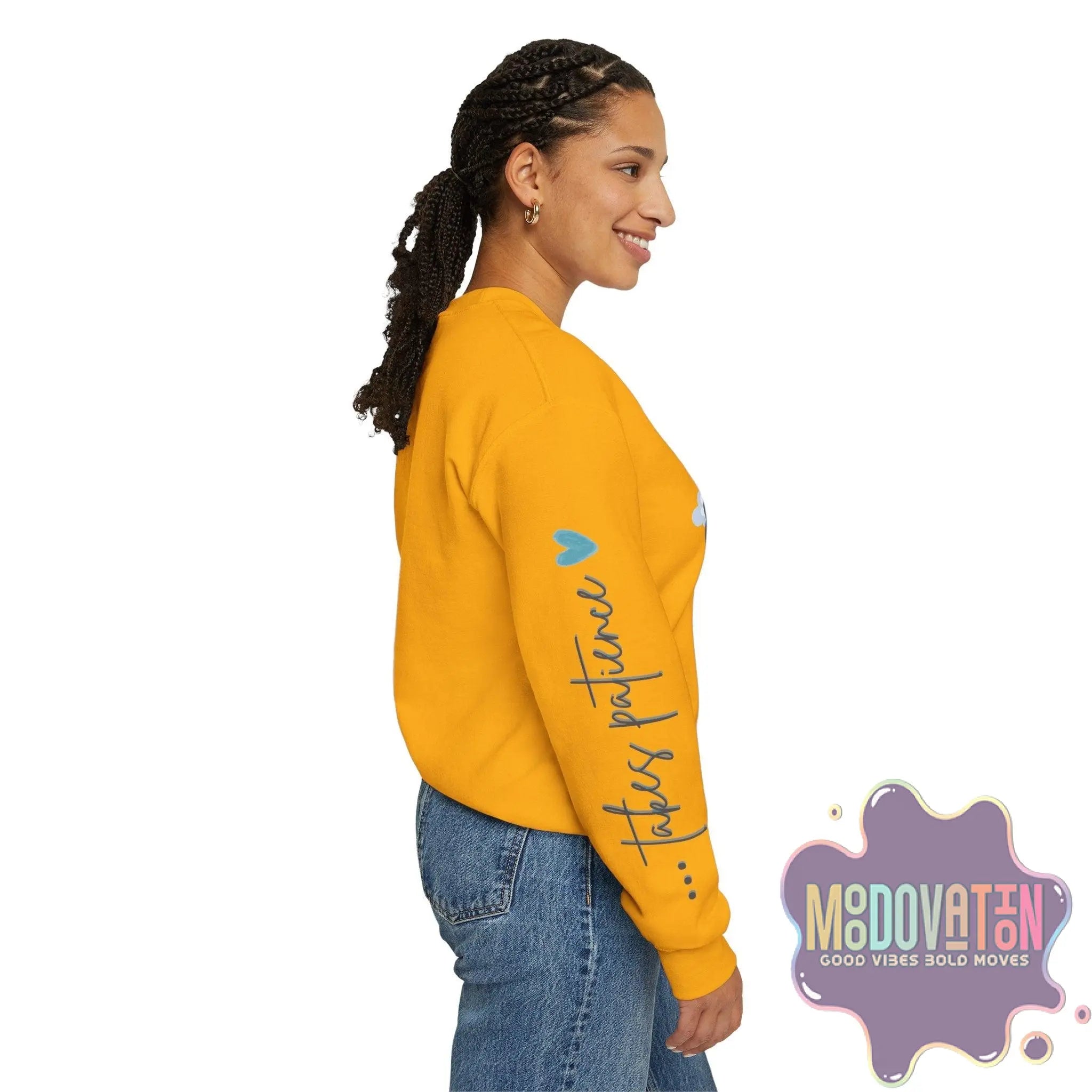 Good Things - Unisex Heavy Blend Crewneck Sweatshirt - Large Graphic Sleeve - MOODOVATION