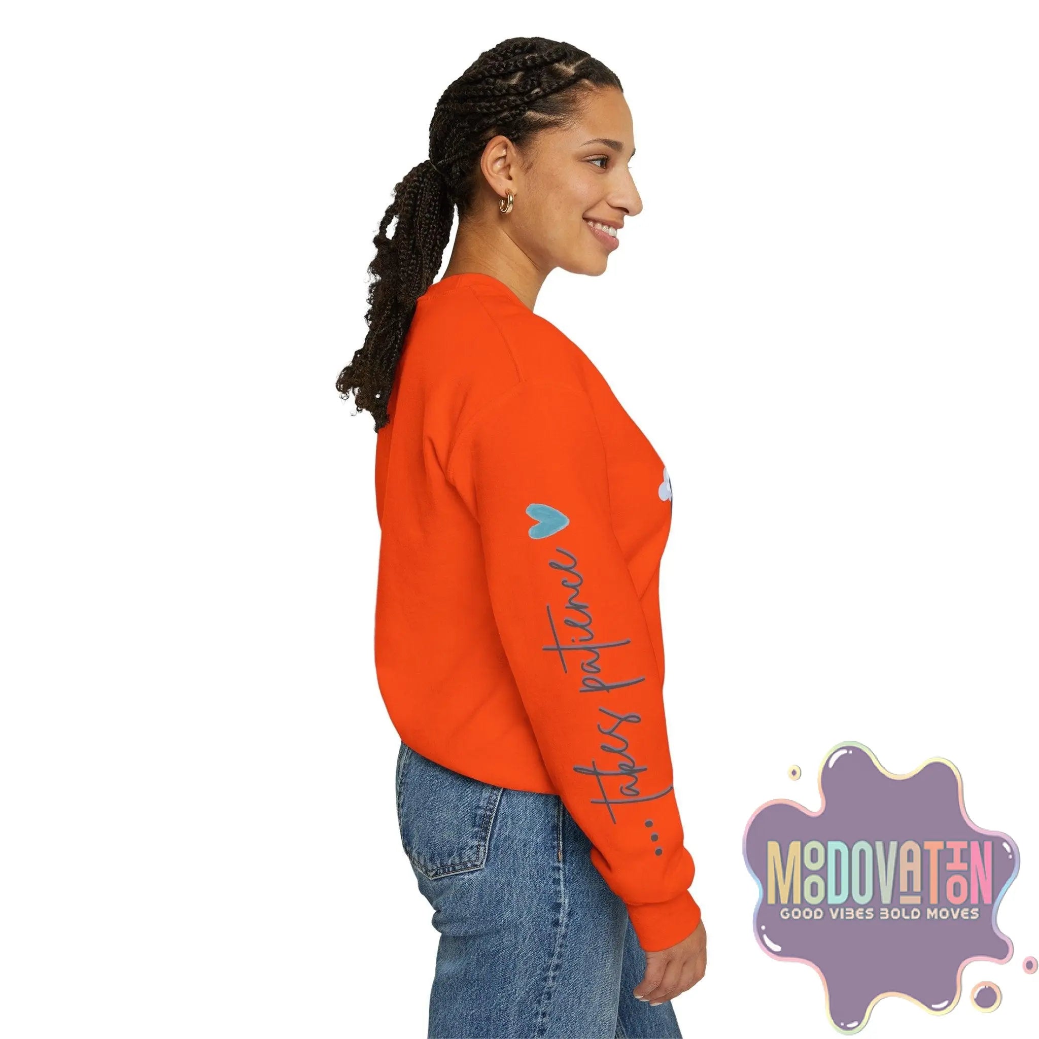 Good Things - Unisex Heavy Blend Crewneck Sweatshirt - Large Graphic Sleeve - MOODOVATION