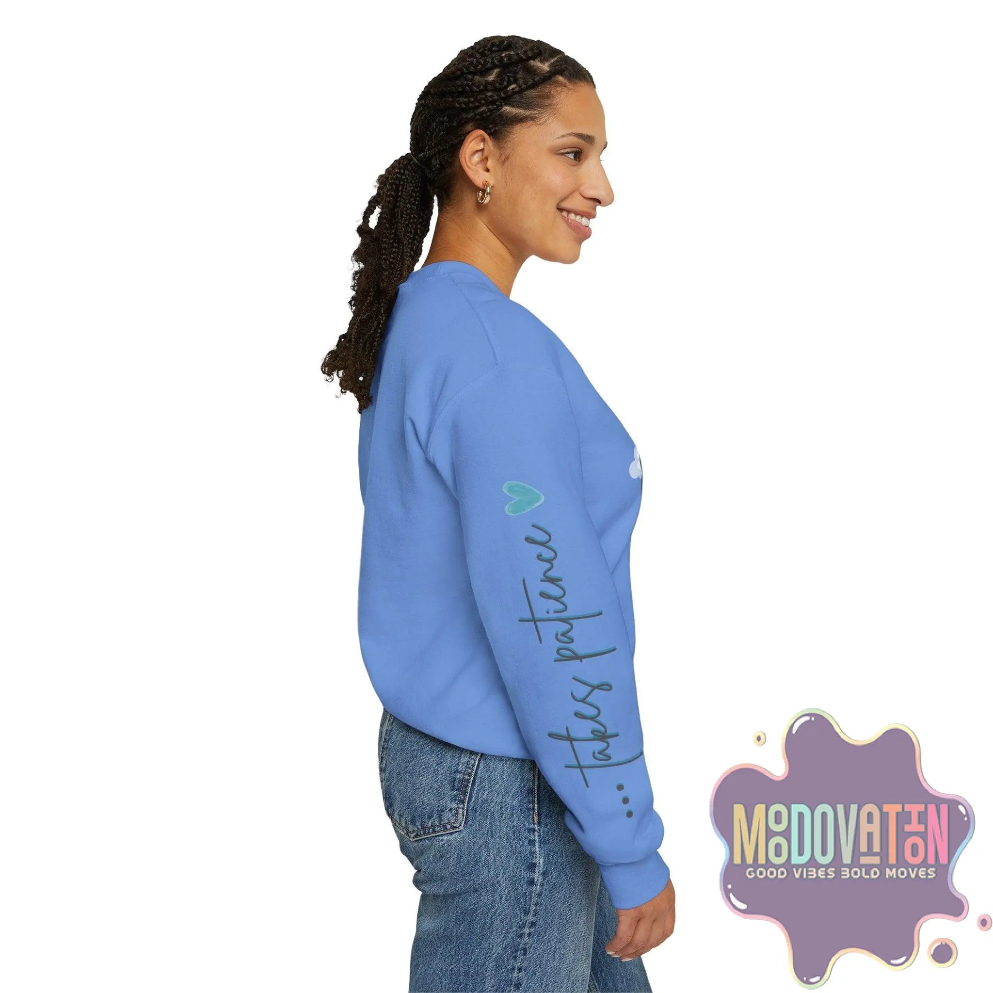 Good Things - Unisex Heavy Blend Crewneck Sweatshirt - Large Graphic Sleeve - MOODOVATION
